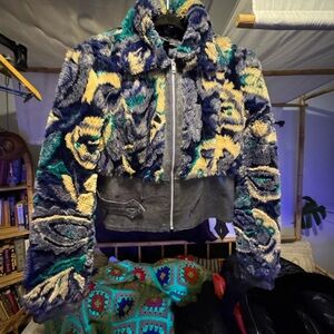 Vintage Betsey Johnson Blue and Yellow Teddy Jacket